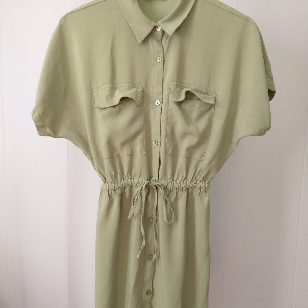 Bershka Green Button Up Dress - Small